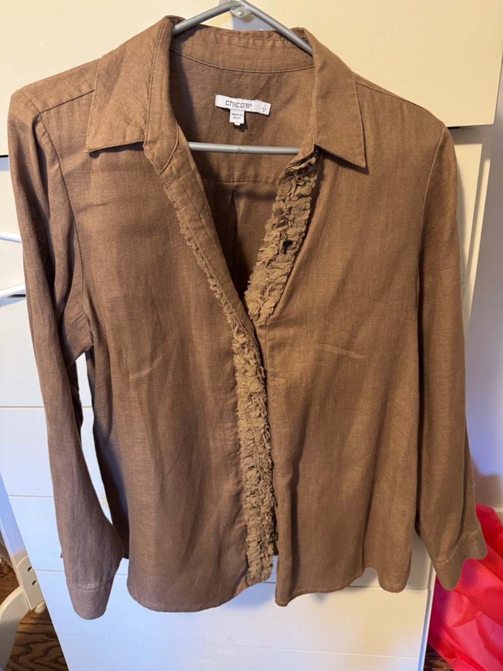 Chico's Brown Ruffle-Trim Button-Down Blouse